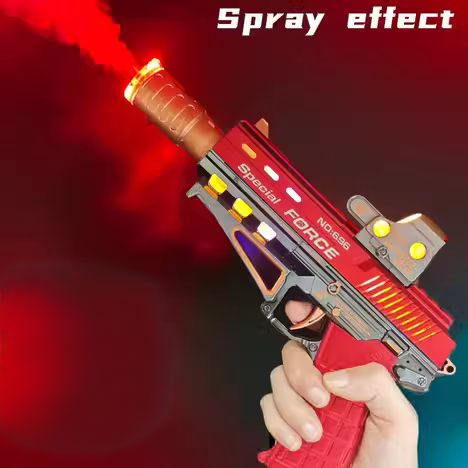 (Flame Musical gun With Moving Top Loader and smoke Telescopic Barrel And Target Projection Effect - vibrating gun with lights and music
