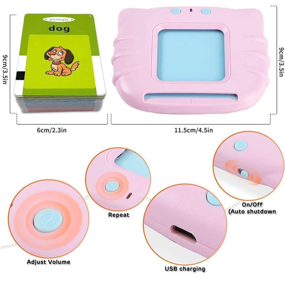 Talking Cognitive_Skills Flash Card Learning Device Toy Early Learning 224 Words Sounds Music Playing Game - USB Rechargeable for Kids (1-6 Years) Toddlers Preschool Education (Random Color)