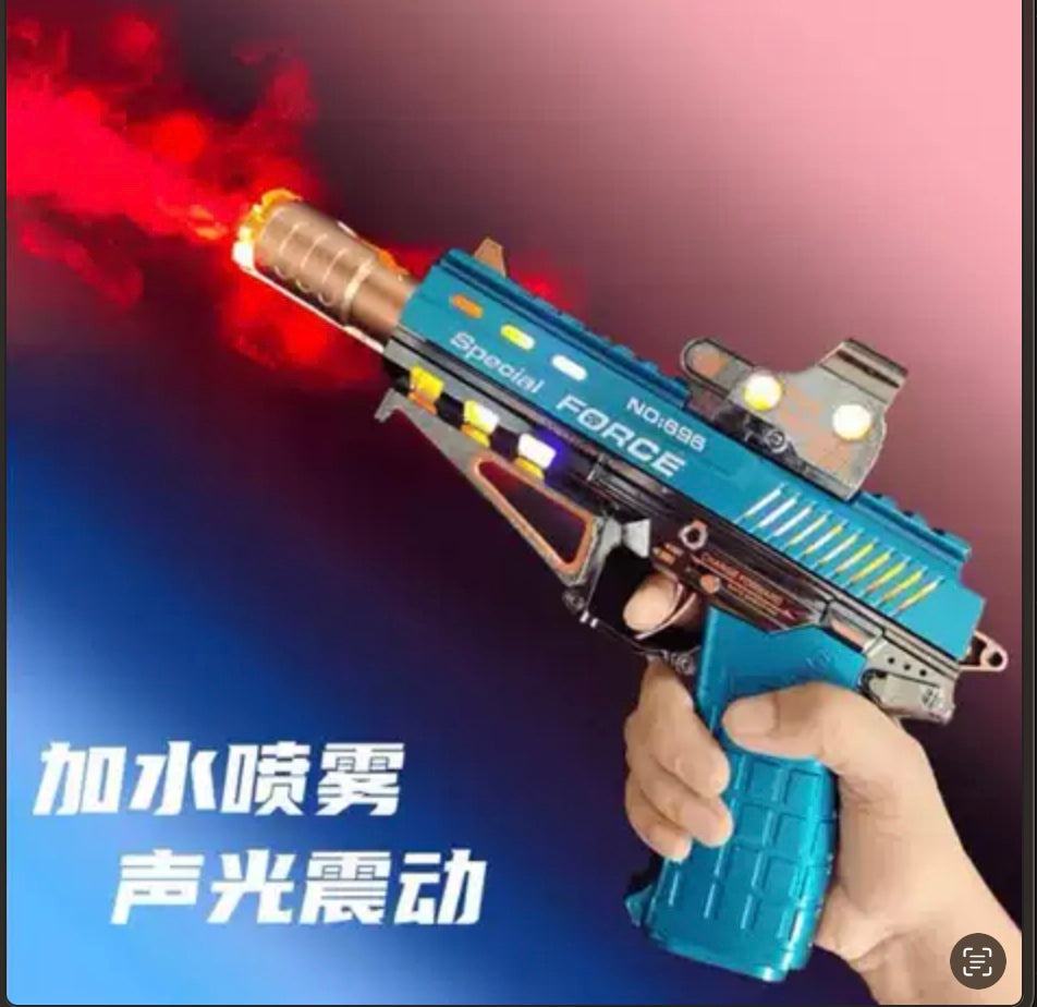 (Flame Musical gun With Moving Top Loader and smoke Telescopic Barrel And Target Projection Effect - vibrating gun with lights and music