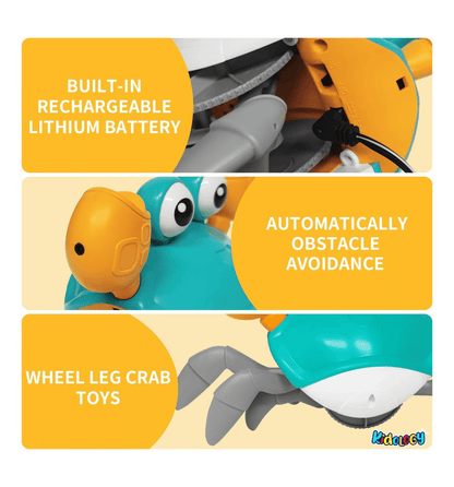 The Crawling Crab Baby Musical Kids Toy with Led Lights & Rechargeable Battery, Tummy Time for Babies
