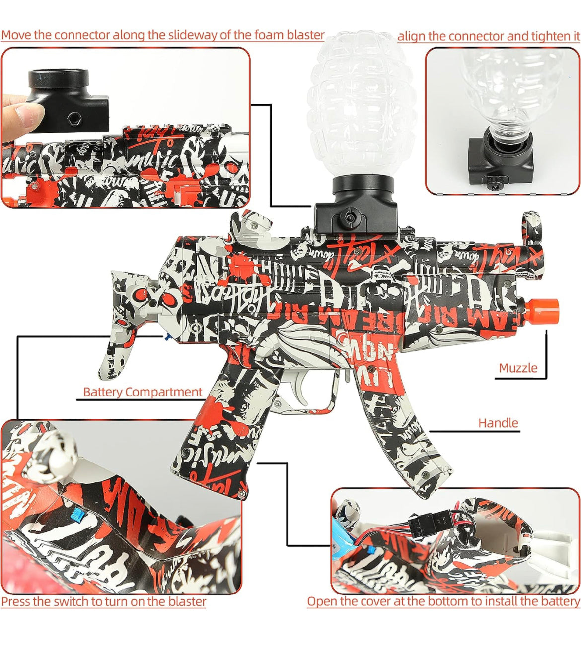 Gelgun with real smoke and lights - playmaster toys - 500 orbeez gel with rechargeable battery